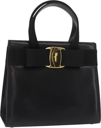 Ferragamo Vala Handbag Leather Black Leather Handbag (Pre-Owned)