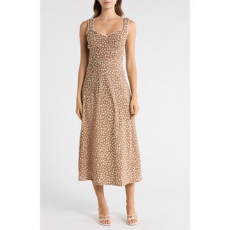 Blu Pepper Ditsy Floral Midi Dress in Light Brown at Nordstrom Rack, Size Medium