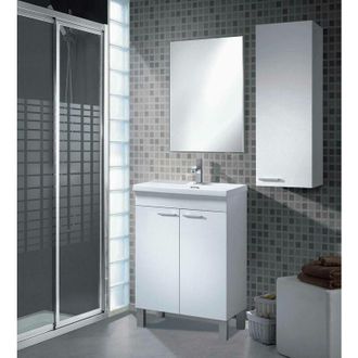 Dmora Dmora - Columna de baño Dmonald, Mueble columna para baño con 1 puerta, Mueble de pared suspendido con 1 balda, 30x25h85 cm, Blanco brillante