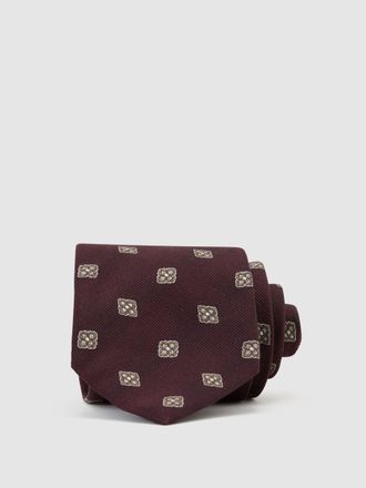 Reiss Burgundy Silk-blend Woven Floral Medallion Tie