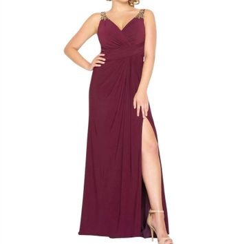 Mac Duggal Grecian-Inspired Sleeveless Jersey Prom Dress - Plus In Burgundy
