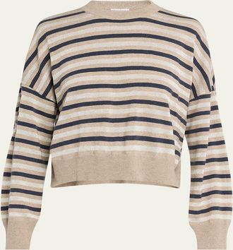 Brunello Cucinelli Shimmering Striped Wool-Cashmere Crop Sweater