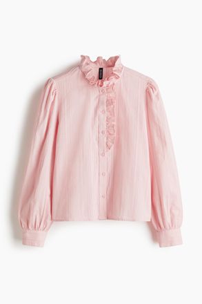H&M Baumwollbluse mit Volantkragen - Pink