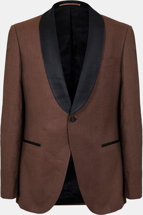 HUGO BOSS Mens Harvers Solid Patterned Suit Jacket in Beige - Size 42 (Chest)