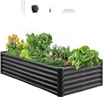 OEM Cama Elevada De Jard&iacute;n 180 X 90 X 43 Cm Rectangular, Jardiner&iacute;a Elevada De Metal Con Base Abierta Para Cultivo De Flores Plantas Hierbas Huerto Con Ac