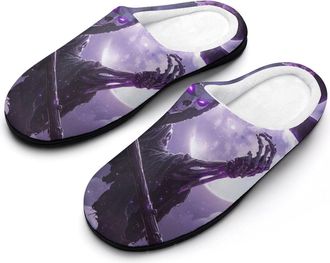Generic Purple Grim Reaper Mom Mens House Slippers Memory Foam Washable Cotton Slip on Home Shoes