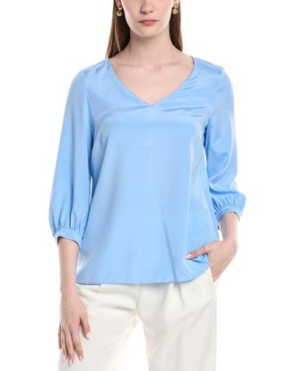 Lafayette 148 New York Lantern Sleeve V-Neck Silk-Blend Blouse
