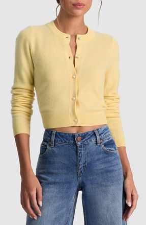 Alice & Olivia Dollie Cashmere Blend Crop Cardigan in Butter at Nordstrom, Size Large
