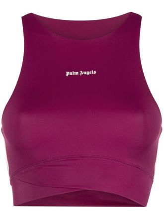 Palm Angels printed-logo crop top - women - Polyamide/Elastane - M - Purple
