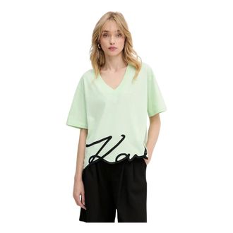 Karl Lagerfeld Tops, Dames, Groen, S, Katoen, Signature T-shirt