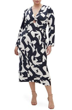 City Chic Lana Twist Cutout Long Sleeve Maxi Dress in Geo Scarf at Nordstrom