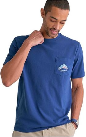 Vineyard Vines Flag Red Fish Short Sleeve Pocket T-Shirts Mens T Shirt Moonshine : 2XL, Cotton