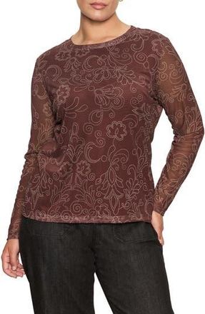 Sanctuary Perfect Long Sleeve Mesh Top in Boheme Brown at Nordstrom Rack, Size 2X