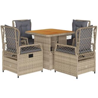 vidaXL Set Comedor De Jard&iacute;n 5 Pzas Con Cojines Rat&aacute;n Sint&eacute;tico Beige Vidaxl