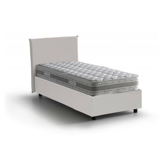 Dmora Cama Individual Brigitta, Cama Contenedor Con Tapizado En Ecopiel, 100% Made In Italy, Apertura Frontal, Con Colch&oacute;n Cm 80x190 Incluido, Blanco, Con E