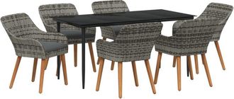 vidaXL Garden Dining Set with Cushion 7 pcs Grey Poly Rattan Vidaxl