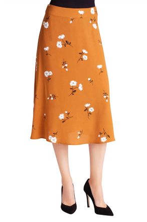 Kensie Midi Woven Skirt In Mid-Century Floral