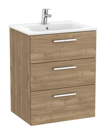 Roca Roca - Pack Unik Family Mueble Base De 3 Cajones + Lavabo Victoria Color: Nogal - Medidas: 605x453x741 Mm