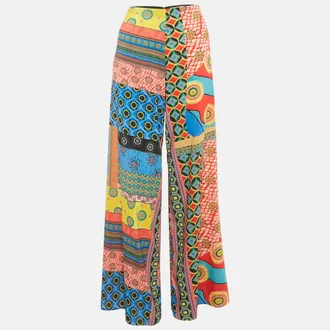 Alice & Olivia Alice + Olivia Multicolor Printed Crepe Wide-Leg Trousers