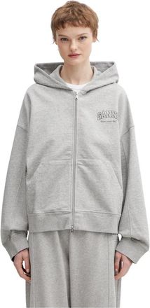 Ganni Essential Zip Hoodie - Dames - Vesten met rits - Grijs - S - Katoen - Hoodies & sweatvesten