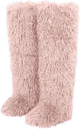 Generic Womens Winter Boots Lambskin Wool High Boots Long Boots Round Toe Over the Knee Boots Women 41, Light pink, 8.5 UK