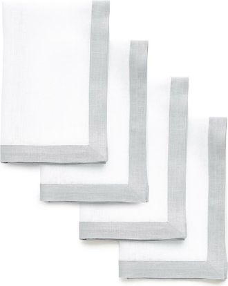 Solino Home Linen Dinner Napkins Set of 4, 20 x 20 Inch for Dining Table, Holiday and Everyday Table Decor - Classic in Soft Grey And White at