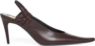 Saint Laurent Anne-Marie 75 Slingback Pumps - Dames - Pumps - Bruin - 38 1/2 EU - Leer - Schoenen