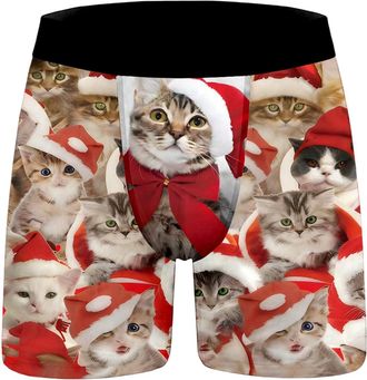 Generic Men Boxers Christmas Boxer Shorts Xmas Funny Christmas Print Boxer Shorts Novelty Holiday Stretch Briefs Santa Deer Socks Pattern Underwear Trunks Und