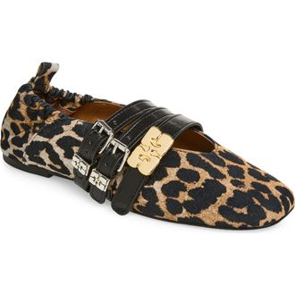 Ganni Mary Jane Ballerina Flat in Almond Milk Leopard Print at Nordstrom, Size 11Us