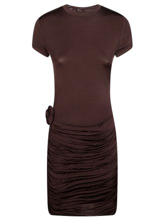 Rotate Ruched Fabric Rosette Mini Dress