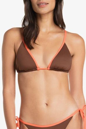 Helen Jon Over The Shoulder String Top in Textured Chocolate Brown Coral at Nordstrom, Size X-Small