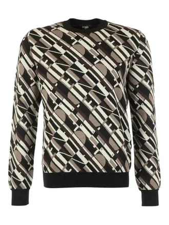 Fendi patterned crew-neck sweater - men - Wool - 50 - Brown