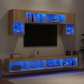 vidaXL Vidaxl - Muebles Tv Pared Con Led 6 Pzas Madera Ingenier&iacute;a Roble Sonoma