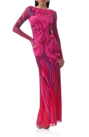 AFRM Talmo Long Sleeve Open Back Mesh Dress in Fuchsia Rose at Nordstrom Rack, Size X-Large