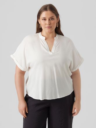 Vero Moda Curve Shirtbluse VERO MODA CURVE VMCBEAUTY SS TOP NOOS CUR, Damen, Gr. 44, snow wei&szlig;, Web, Obermaterial: 100% Viskose, unifarben, regular fit normal, V-Auss