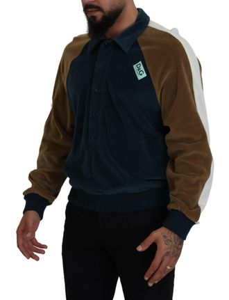 Dolce & Gabbana Mens Color-Block Cotton Polo Shirt Navy Polyester
