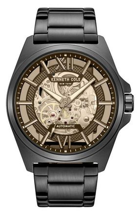 Kenneth Cole Skeleton Black Automatic Bracelet Watch, 44mm at Nordstrom