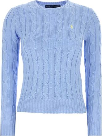 Polo Ralph Lauren Round-neck Knitwear, female, Blue, Size: S Cable-Knit Cotton Crewneck Sweater
