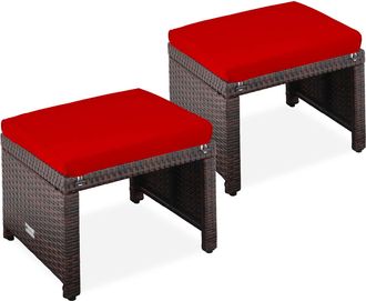 Best Choice Products Set of 2 Multipurpose Patio Wicker Ottomans w/ Removable Cushions, Steel Frame