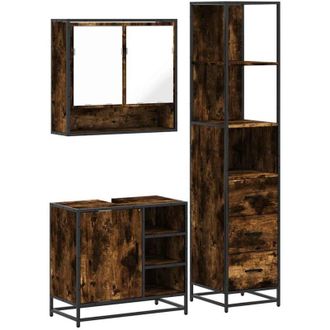 vidaXL Set De Muebles Ba&ntilde;o 3 Pzas Madera Contrachapada Roble Ahumado Vidaxl
