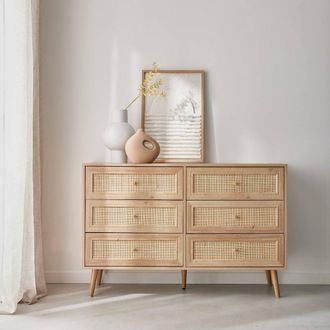 Sweeek 6-drawer Chest With Wood & Cane Effect in Light Brown