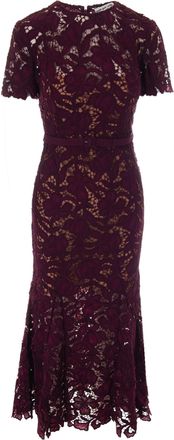 Self Portrait Burgundy Lace Polyester Midi Dress