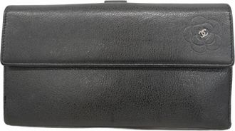 Chanel Dark Gray Leather Long Wallet (Bi-Fold) (Pre-Owned)