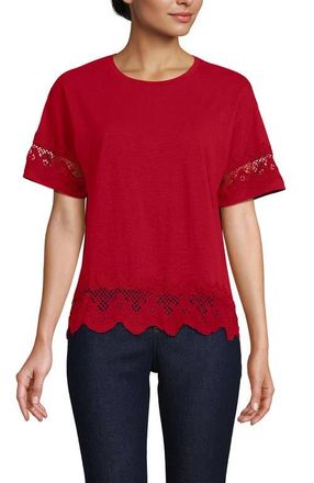 Lands End Short Sleeve Slub Jersey Cutwork T-Shirt in Compass Red at Nordstrom, Size X-Small