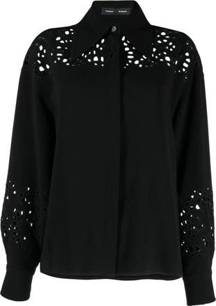 Proenza Schouler Long Sleeve Embroidered Shirt - Dames - Overhemden - Zwart - S - Polyester - Overhemden