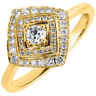 Edenly Verlobungsring Schicksal - Geometrischer doppelter Halo - 18 Karat Gelbgold und Diamanten