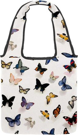 Generic Cute Butterfly Reversible Canvas Shoulder Tote - Double-Sided Print, 12oz Cotton, 27cm Drop, Fold-Flat Bag for Travel, Shopping, Street Outings