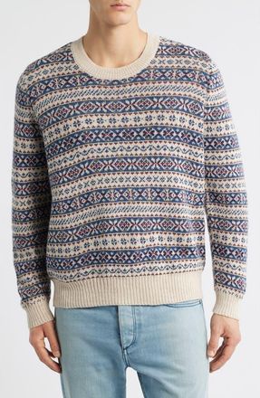 Corridor Fair Isle Alpaca Blend Crewneck Sweater in Natural at Nordstrom, Size X-Large