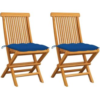 vidaXL Vidaxl - Sillas de jardín 2 uds madera maciza de teca con cojines azules