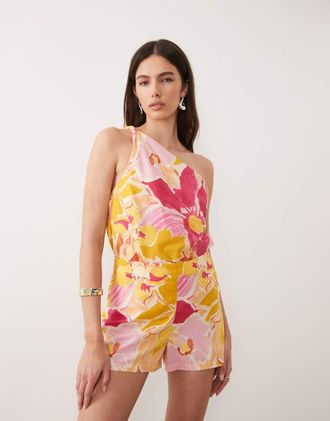 Nobody's Child Connie - Pantaloncini corti in misto lino a fiori rosa in coordinato